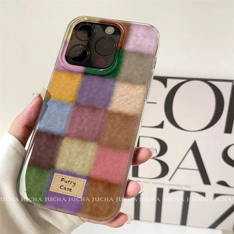 カラフルな色塊 全面覆いのシリコン素材で、高級感あふれる スマホケース iPhone に対応