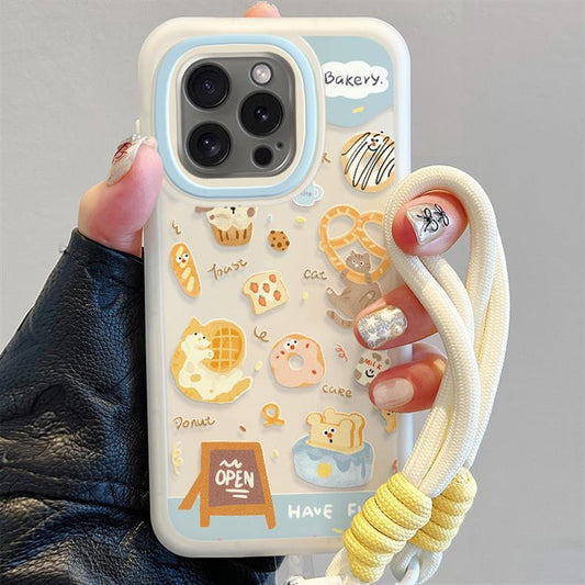 スマホケース ドーナツと笑顔 デザイン 高級感あふれる紐付きスマホケース、iPhone に対応