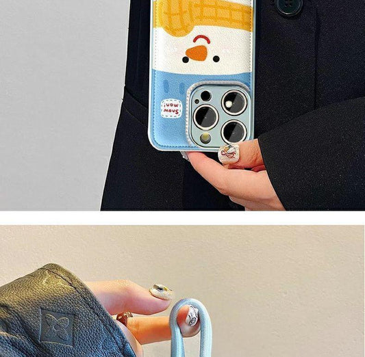 スマホケース マフラーをした雪男 デザイン 、耐衝撃・防振性能に優れ、高級感あふれる紐付きスマホケースで、iPhone に対応