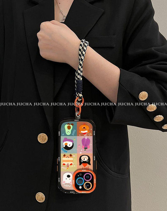 スマホケース カラフルなチェック柄 デザイン シリコン製で耐衝撃性が高く、高級感あふれる紐付きスマホケース、iPhone に対応