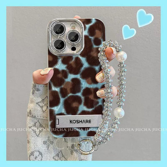 レトロなブラウンのカラーコントラスト  高級感あふれる スタンドと紐付き  スマホケース   iPhone に対応