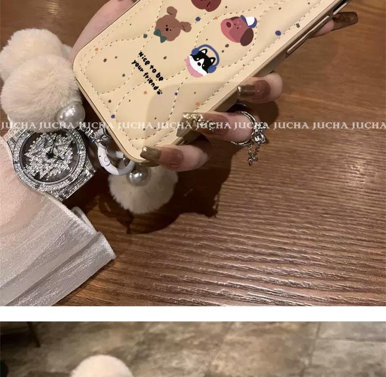 可愛い子犬のポートレート 高級感あふれる 紐付き スマホケース iPhone に対応