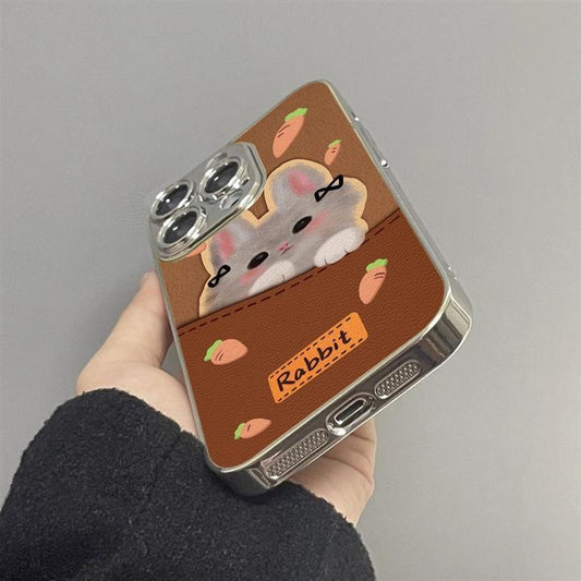スマホケース ポケットに入ったウサギ デザイン シリコン製で耐衝撃性が高く、高級感あふれるスマホケース、iPhone に対応