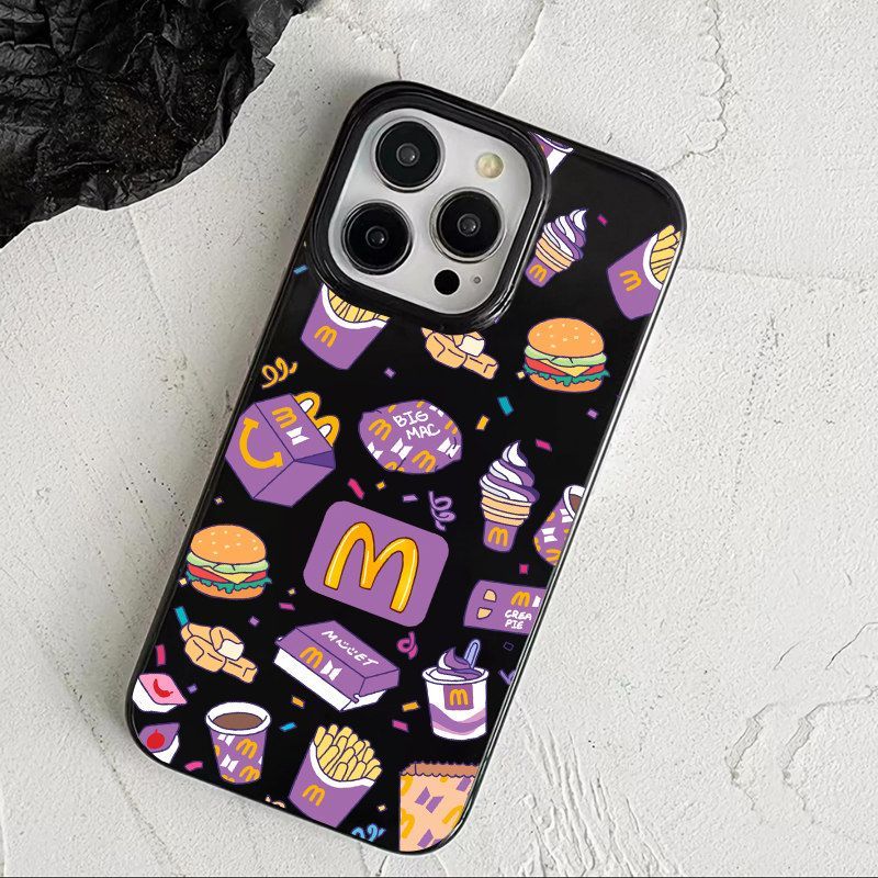 スマホケース  個性的な紫色を基調にしたハンバーガーデザインのスマホケース!  耐衝撃・防振性能に優れ、高級感あふれるスマホケースで、iPhone に対応