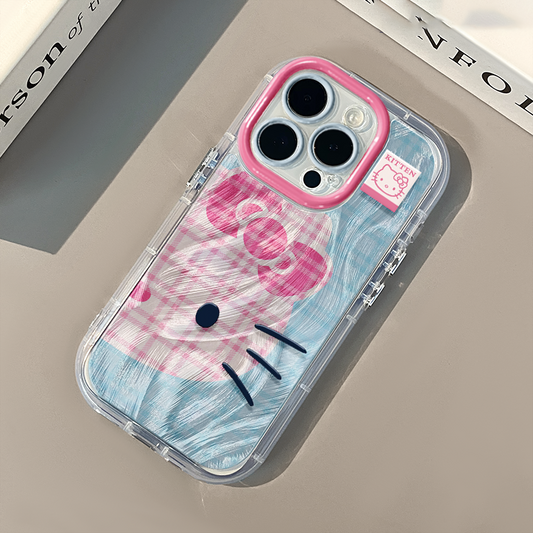 スマホケース  ピンクチェック柄のハローキティマテーマ、  耐衝撃・防振性能に優れ、高級感あふれるスマホケースで、iPhone に対応