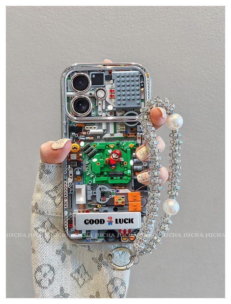 Mechanical Mario design, luxurious smartphone case with drawstring and stand, compatible with iPhone