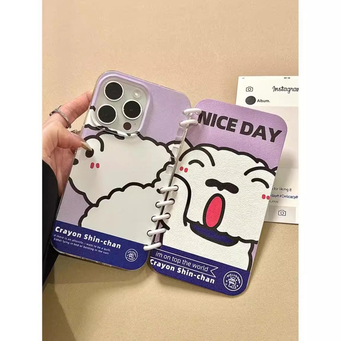 本型スマホケース クレヨンしんちゃんテーマ 手帳型スマホケース   柔らかい 折りたたみ式 ノート型 スマホケース  iPhone に対応