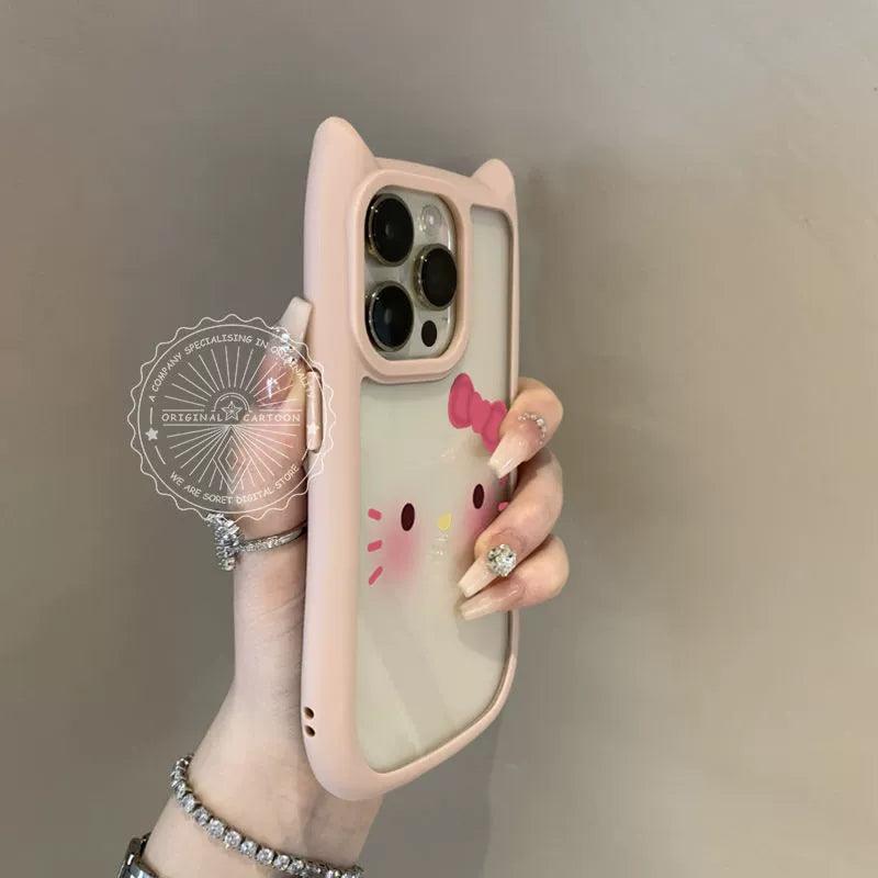 Hello Kitty design, made of silicone, highly shock-resistant, luxurious smartphone case with drawstring, compatible with iPhone