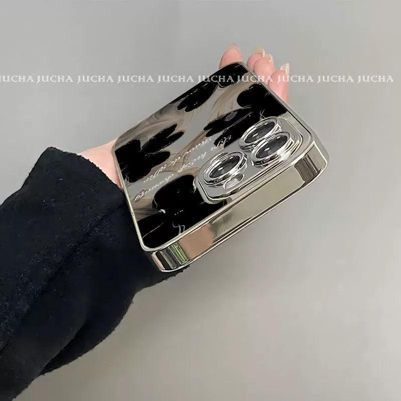 黒色の水墨花柄 高級感あふれる スマホケース iPhone に対応