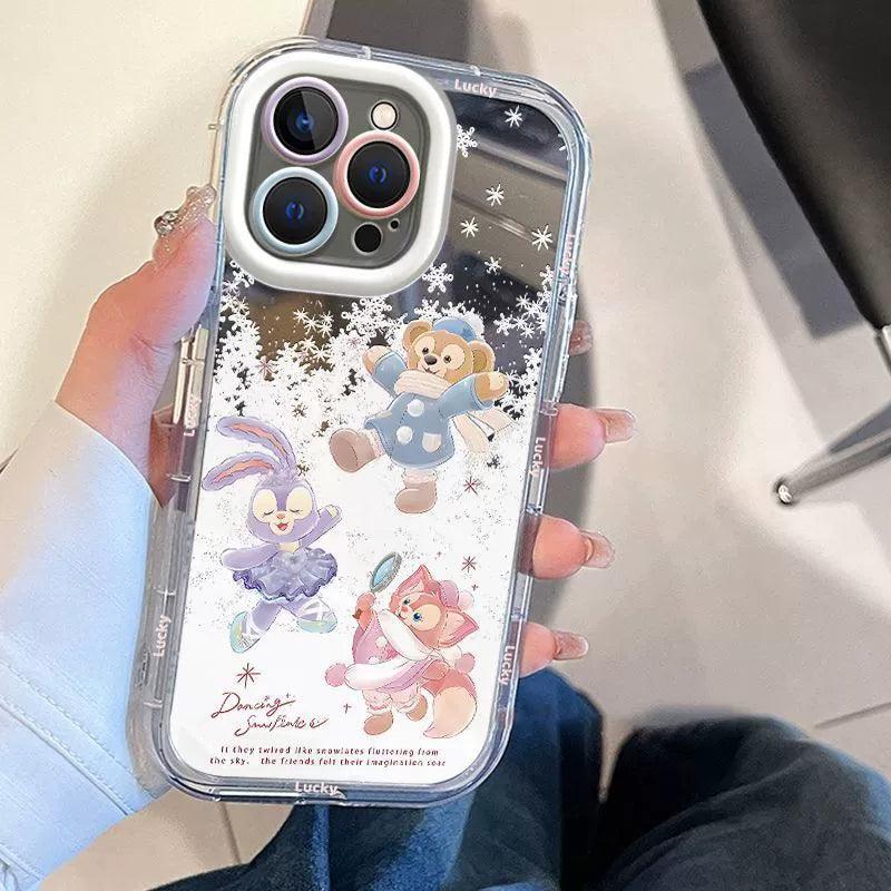 雪遊びをするスターダルー デザイン 高級感あふれる 紐付き スマホケース iPhone に対応