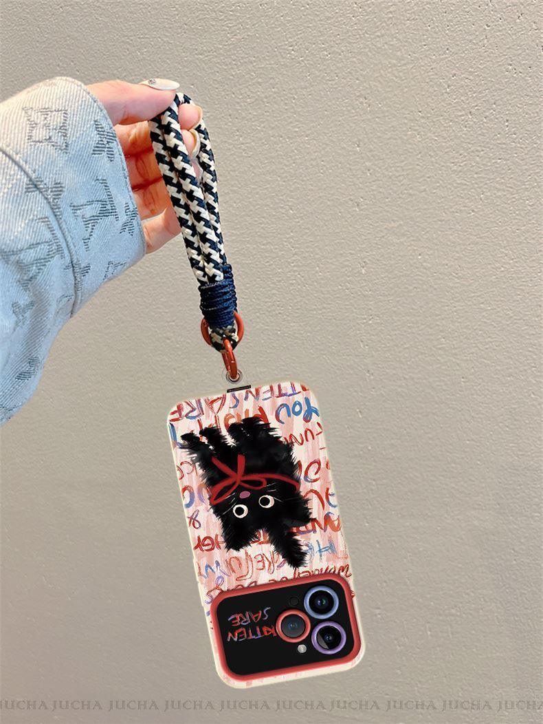 びっくりした子猫 デザイン 高級感あふれる 紐付き スマホケース、iPhone に対応