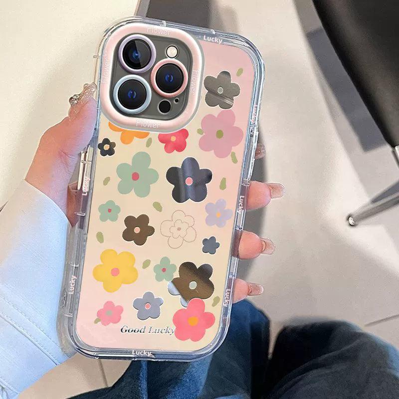 透かし彫りの花柄 シリコン全覆いの高級感あふれる 紐付き スマホケース iPhone に対応