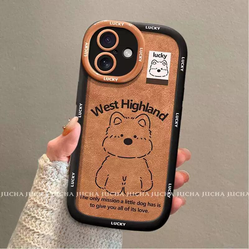 幸運を招く子犬 デザイン 高級感あふれる 紐付き スマホケース、iPhone に対応
