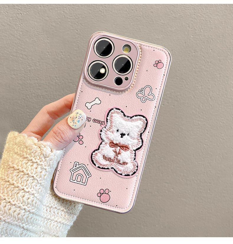 A cute puppy in a pink house design, excellent shock and vibration resistance, luxurious smartphone case with string, compatible with iPhone