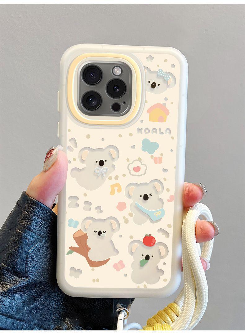 透かし彫りのコアラ デザイン 高級感あふれる 紐付き スマホケース、iPhone に対応