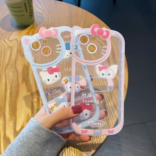 スマホケース 可愛らしいハローキティが躍動する透明スマホケース! 耐衝撃・防振性能に優れ、高級感あふれるスマホケースで、iPhone に対応