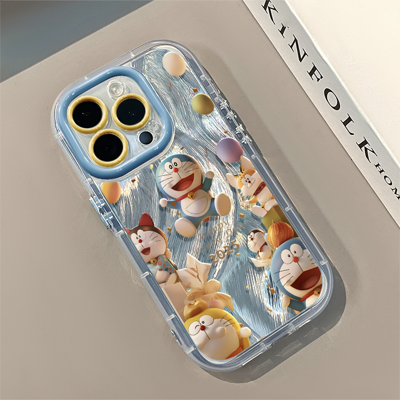 スマホケース  ドラえもんパーティーテーマ、  耐衝撃・防振性能に優れ、高級感あふれるスマホケースで、iPhone に対応