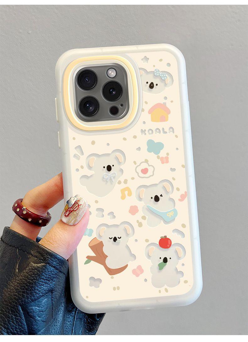 透かし彫りのコアラ デザイン 高級感あふれる 紐付き スマホケース、iPhone に対応