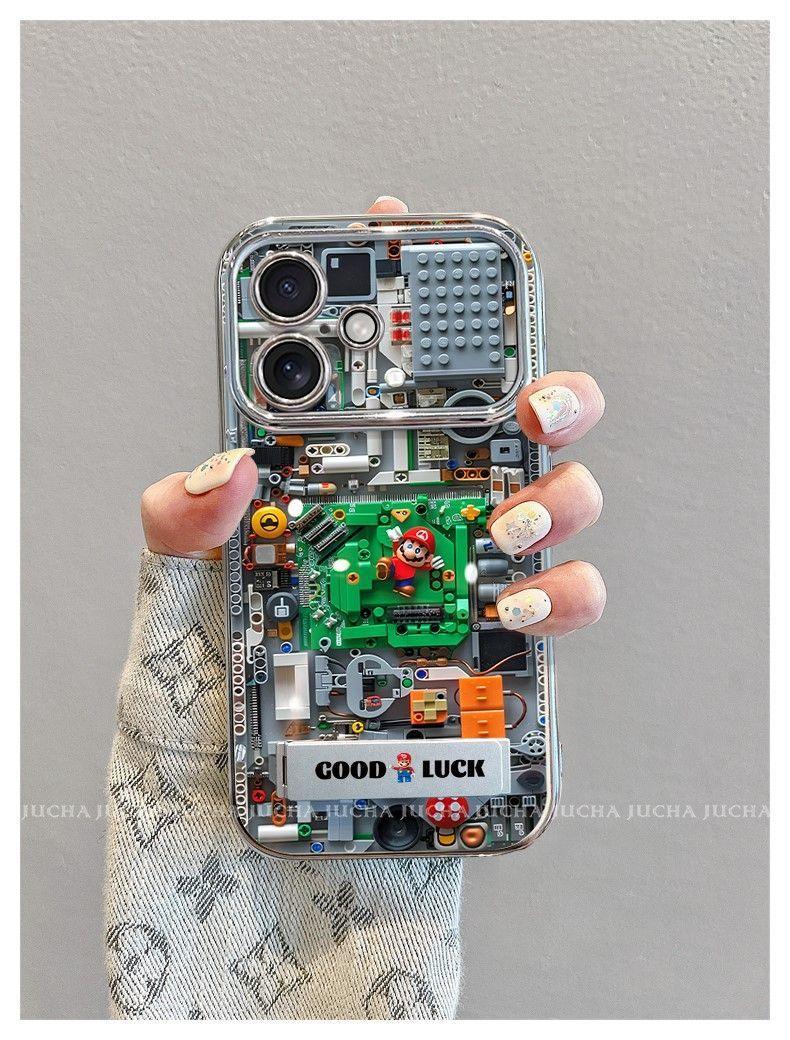 Mechanical Mario design, luxurious smartphone case with drawstring and stand, compatible with iPhone