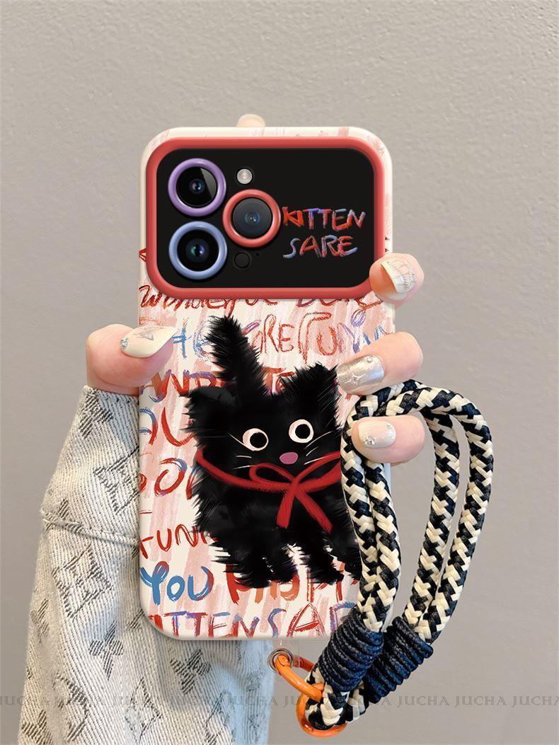 びっくりした子猫 デザイン 高級感あふれる 紐付き スマホケース、iPhone に対応