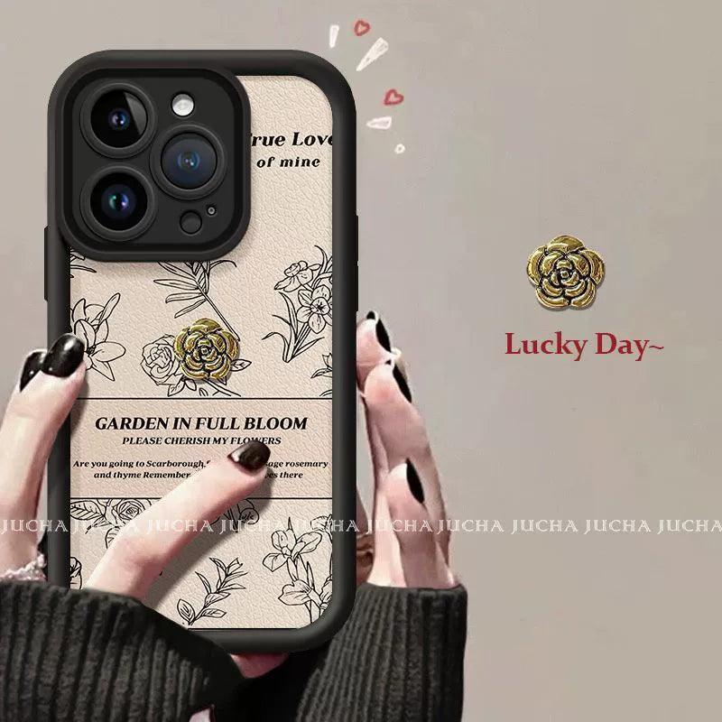 ラインデザインの赤い椿デザイン 高級感あふれる スマホケース iPhone に対応