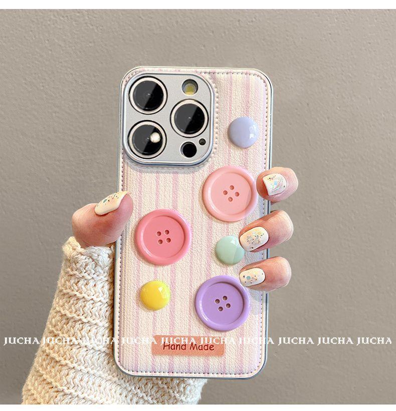 Pink and purple button design, luxurious strap-on smartphone case, compatible with iPhone