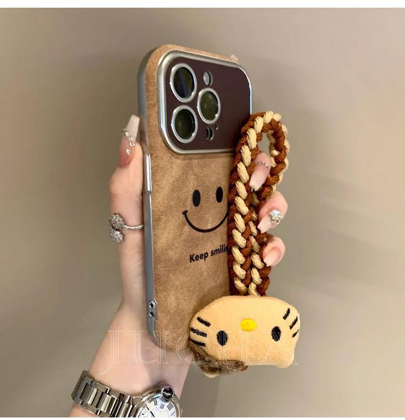 笑顔 デザイン 高級感あふれる 紐付き スマホケース iPhone に対応