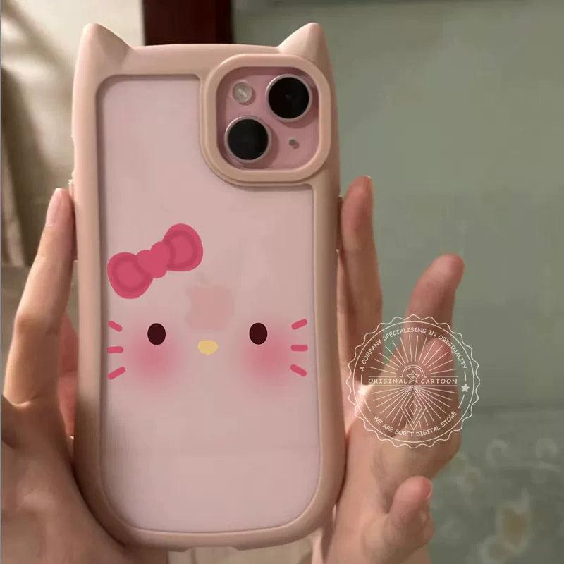 Hello Kitty design, made of silicone, highly shock-resistant, luxurious smartphone case with drawstring, compatible with iPhone