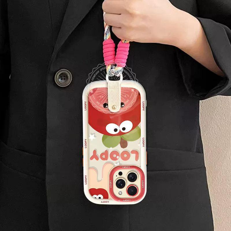 Cream ruby design, luxurious smartphone case with two straps, long and short, compatible with iPhone