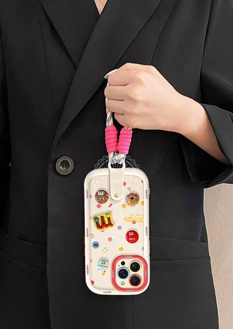 カラフルな立体的な M&M's のデザイン 高級感 あふれる 長短二種類の紐付き スマホケース iPhone に対応
