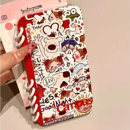 本型スマホケース 可愛いテーマ 手帳型スマホケース キャラクターの柔らかい 折りたたみ式 ノート型 スマホケース  iPhone に対応