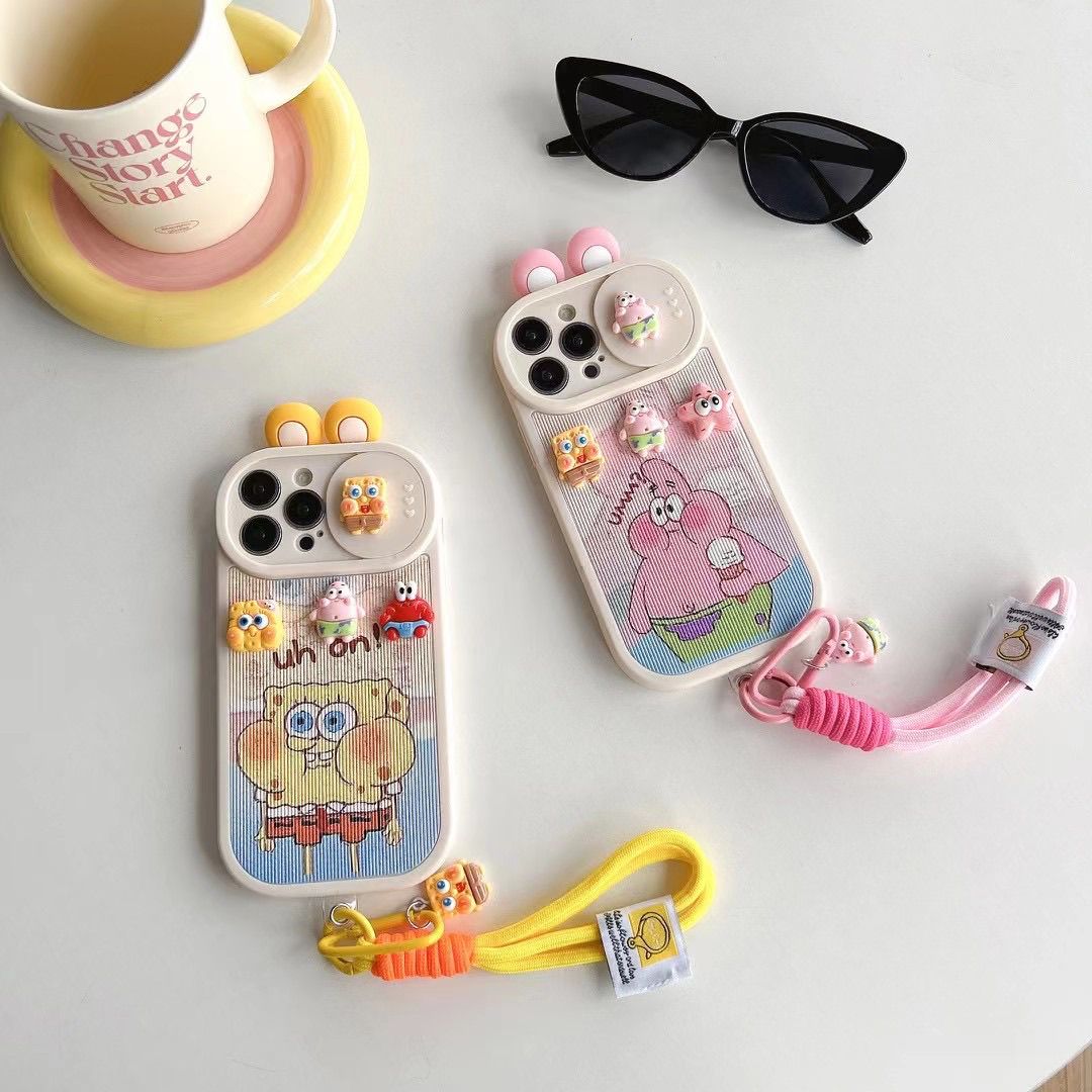 スマホケース  目を引く立体のスパンキング・グレイドとパトリックが、あなたのスマホを個性的に彩ります!  耐衝撃・防振性能に優れ、高級感あふれるスマホケースで、iPhone に対応