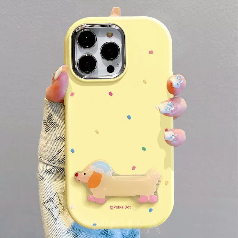 Colorful dog with stand, luxurious smartphone case with drawstring for iPhone