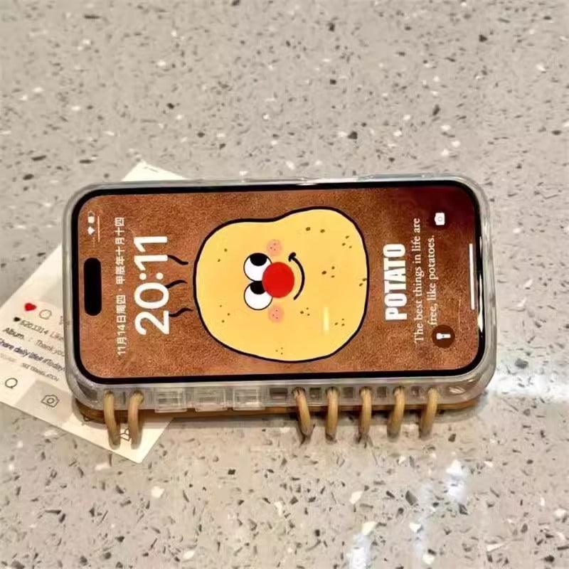 本型スマホケース ポテト・サツマイモ・テーマ 手帳型スマホケース キャラクターの柔らかい 折りたたみ式 ノート型 スマホケース iPhone に対応