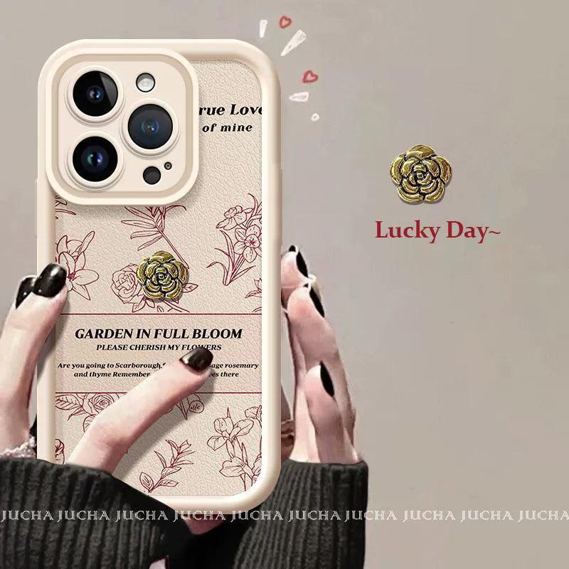 ラインデザインの赤い椿デザイン 高級感あふれる スマホケース iPhone に対応