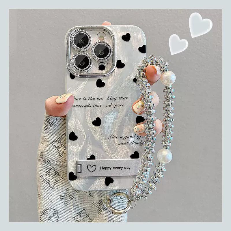 Buttonholic & heart design, luxurious bracelet with stand, smartphone case for iPhone
