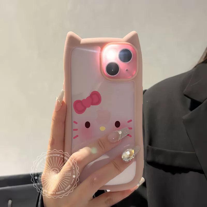 Hello Kitty design, made of silicone, highly shock-resistant, luxurious smartphone case with drawstring, compatible with iPhone