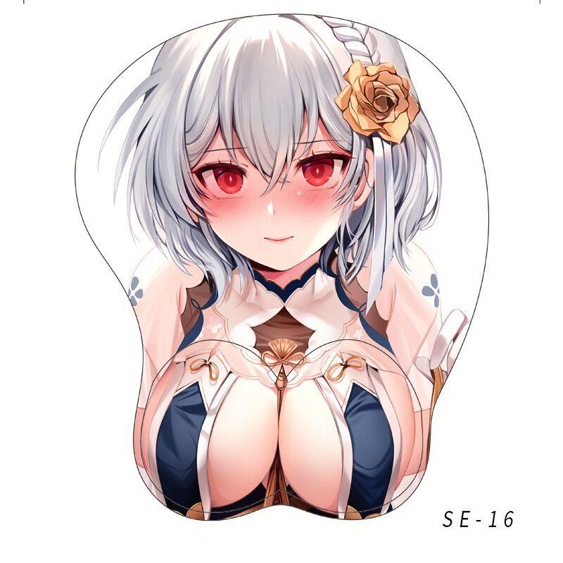二次元アニメーション 手首サポート付きマウスパッド、3D ストレス解消立体美人、オタク向けの禁欲系滑り止め手首パッド - BicMart