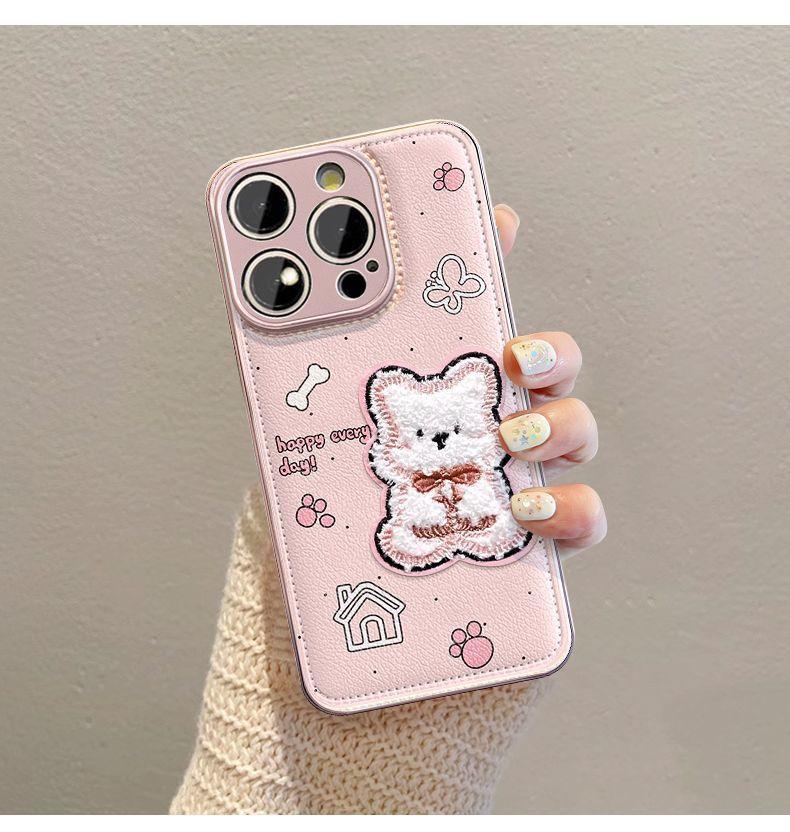 A cute puppy in a pink house design, excellent shock and vibration resistance, luxurious smartphone case with string, compatible with iPhone