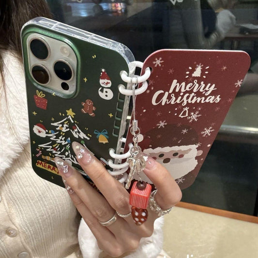 本型スマホケース クリスマステーマ 手帳型スマホケース キャラクターの柔らかい 折りたたみ式 ノート型 スマホケース  iPhone に対応