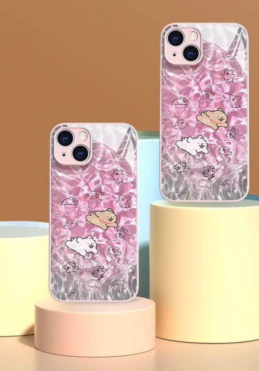 スマホケース  さくらのように儚く美しい桜ピンク水のリップル模様 ハローキティのデザイン、  耐衝撃・防振性能に優れ、高級感あふれるスマホケースで、iPhone に対応