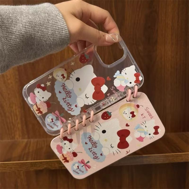 本型スマホケース ハローキティ テーマ 手帳型スマホケース キャラクターの柔らかい 折りたたみ式 ノート型 スマホケース iPhone に対応