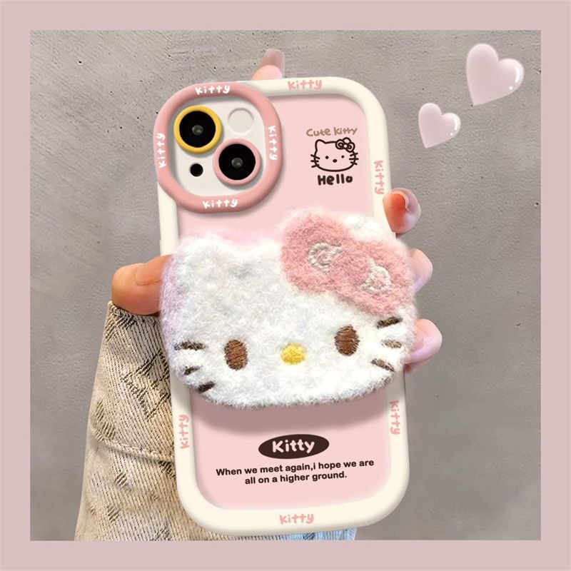 スマホケース ポチポチとふわふわな浅粉のハローキティテーマ、 耐衝撃・防振性能に優れ、高級感あふれるスマホケースで、iPhone に対応