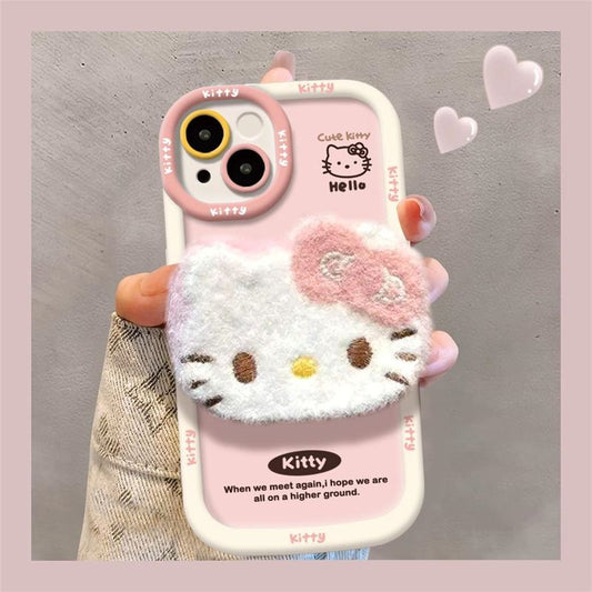 スマホケース  ポチポチとふわふわな浅粉のハローキティテーマ、  耐衝撃・防振性能に優れ、高級感あふれるスマホケースで、iPhone に対応
