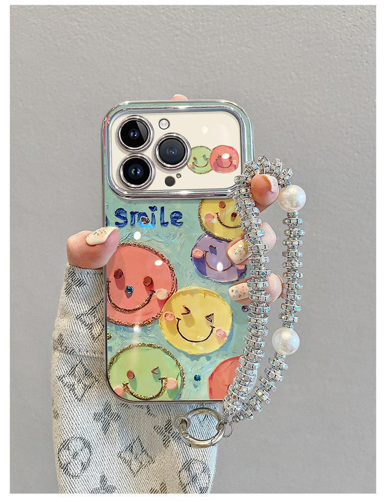 Oil painting smile design, luxurious, with drawstring and stand, smartphone case for iPhone