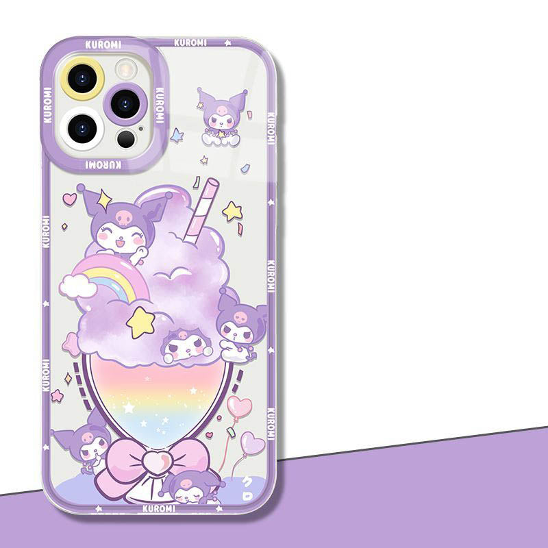 スマホケース  幻想的なレインボーバブルの世界に、クロミーとシナモロールが遊ぶようなケースです!  耐衝撃・防振性能に優れ、高級感あふれるスマホケースで、iPhone に対応