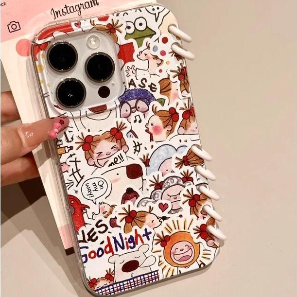 本型スマホケース 可愛いテーマ 手帳型スマホケース キャラクターの柔らかい 折りたたみ式 ノート型 スマホケース  iPhone に対応