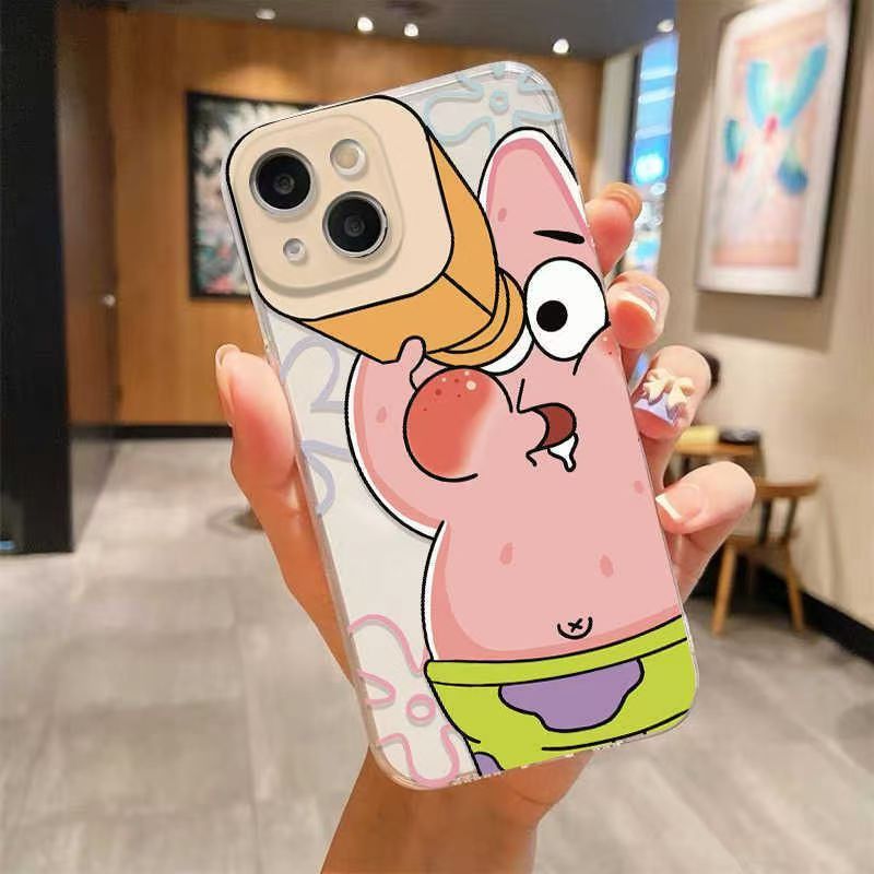 スマホケース  望遠鏡を持ったスポンジボブとパトリック  耐衝撃・防振性能に優れ、高級感あふれるスマホケースで、iPhone に対応