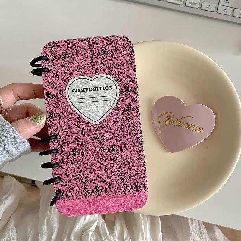 本型スマホケース ハートテーマ 手帳型スマホケース キャラクターの柔らかい 折りたたみ式 ノート型 スマホケース iPhone に対応