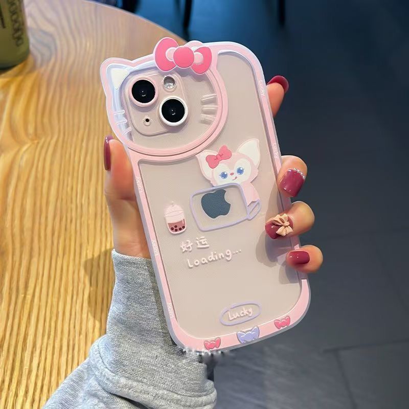 スマホケース 可愛らしいハローキティが躍動する透明スマホケース! 耐衝撃・防振性能に優れ、高級感あふれるスマホケースで、iPhone に対応